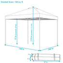 Blue arrows with text details the dimensions of the 12 foot by 12 foot dimension image.