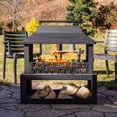 Sunnydaze Bronze Steel Outdoor Fireplace with Log Storage - 35" H