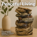 Sunnydaze Tiered Rock & Log Indoor Waterfall Fountain with LED Lights - 10"
