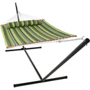 Sunnydaze 2-Person Freestanding Quilted Fabric Hammock with Stand - 12 or 15 Foot Stand Option - Melon Stripe