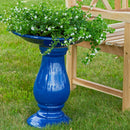 Sunnydaze Daisy Embossed Bowl Glazed Ceramic Bird Bath - Blue - 21.5" H