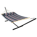 Sunnydaze 2-Person Freestanding Quilted Fabric Hammock with Stand - 12 or 15 Foot Stand Option - Nautical Stripe