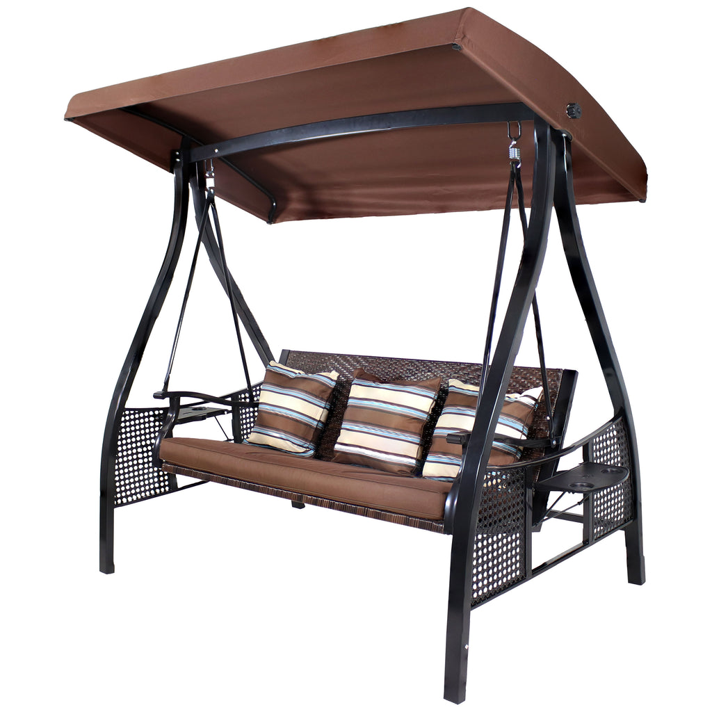 Sunnydaze Deluxe 3 Person Patio Swing with Canopy and Side Tables