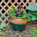 Sunnydaze Round Glazed Ceramic Planter with Drainage