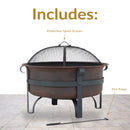 Sunnydaze 29" Cauldron Outdoor Wood-Burning Fire Pit with Spark Screen