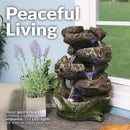 Sunnydaze 5-Step Rock Falls Tabletop Water Fountain with LED Lights - 14"