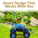 Sunnydaze Rolling Garden Cart with Swivel Seat, Handle, and Basket