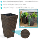 Sunnydaze Polyrattan Square Tall Wicker Planter - Brown - Set of 2