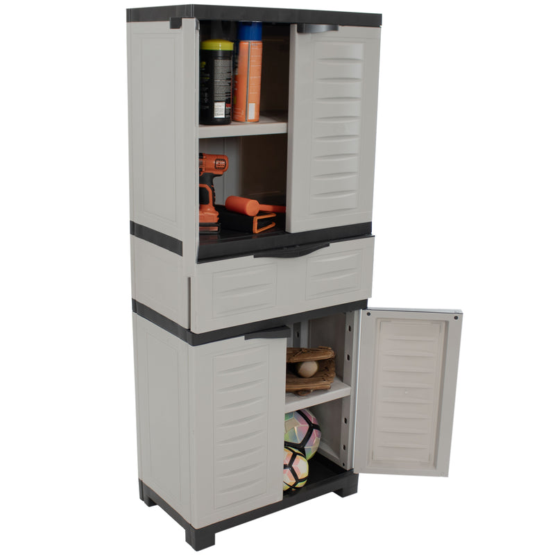 Sunnydaze Plastic Garage Storage Cabinet with 2 Adjustable Shelves - Gray