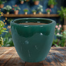 Sunnydaze Round Glazed Ceramic Planter with Drainage