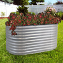 silver steel oval raised garden bed