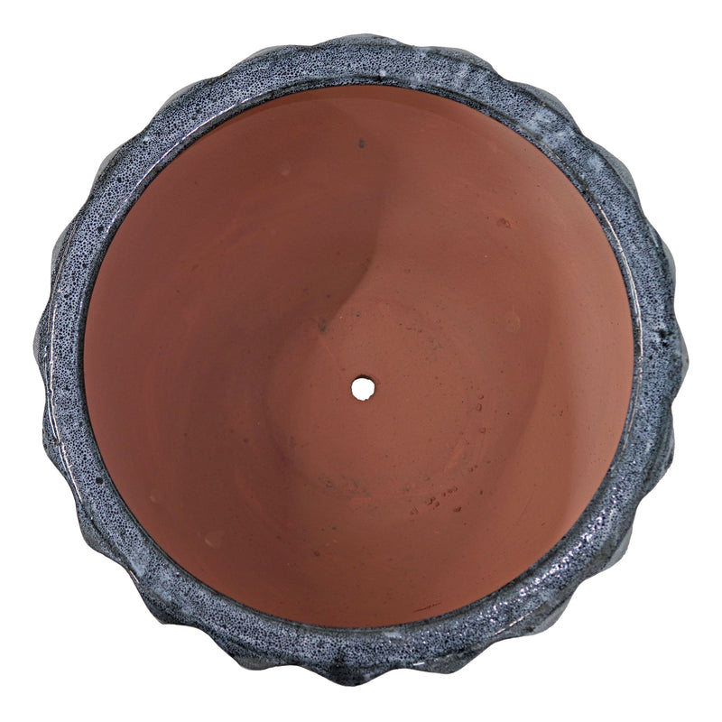 Sunnydaze 10" Ceramic Planter Set of 2 - Black Mist Fluted Finish