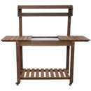 Sunnydaze Wheeled Outdoor Potting Bench with Sink - Fir Wood - Brown