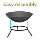 Sunnydaze Raised Cast Iron Fire Pit Bowl with Steel Finish - 22" Diameter