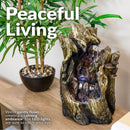 Sunnydaze Cascading Caves Tree Trunk Waterfall Fountain with LED Lights - 14"