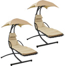 Sunnydaze Floating Chaise Lounger Chair with Canopy - Beige - 79-Inch - 2-Pack