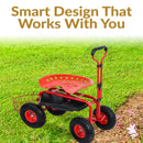Sunnydaze Rolling Garden Cart with Swivel Seat, Handle, and Basket