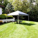 Gray 12'x12' pop up canopy with white frame set up in a sunny backyard.