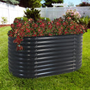 dark gray steel oval raised garden bed