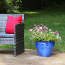 Sunnydaze Round Glazed Ceramic Planter with Drainage