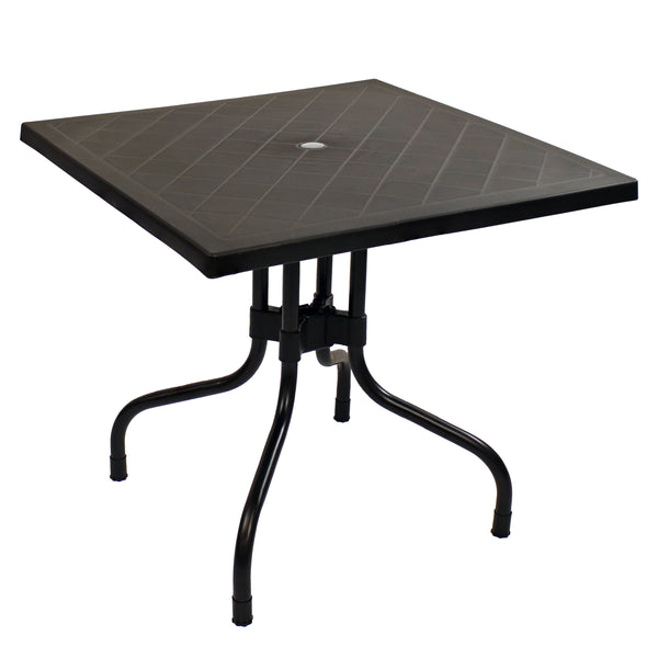 Sunnydaze Square Folding Patio Dining Table with Iron Legs - Black