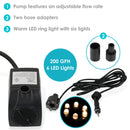 Sunnydaze 200 GPH Electric Submersible Water Pump with 6 LED Lights - White