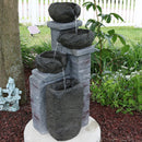 Sunnydaze Cascading Stone Bowls Solar-Powered Fountain with Battery Backup - 30"