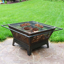 Sunnydaze 32" Northern Galaxy Square Outdoor Fire Pit with Cooking Grate & Spark Screen