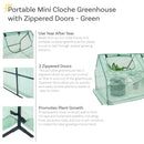 Sunnydaze Portable Mini Cloche Greenhouse with Zipper Doors - Green