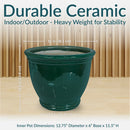 Sunnydaze Round Glazed Ceramic Planter with Drainage
