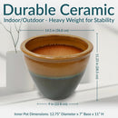 Sunnydaze Chalet High-Fired Glazed Ceramic Planter - 14.5"