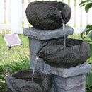 Sunnydaze Cascading Stone Bowls Solar-Powered Fountain with Battery Backup - 30"