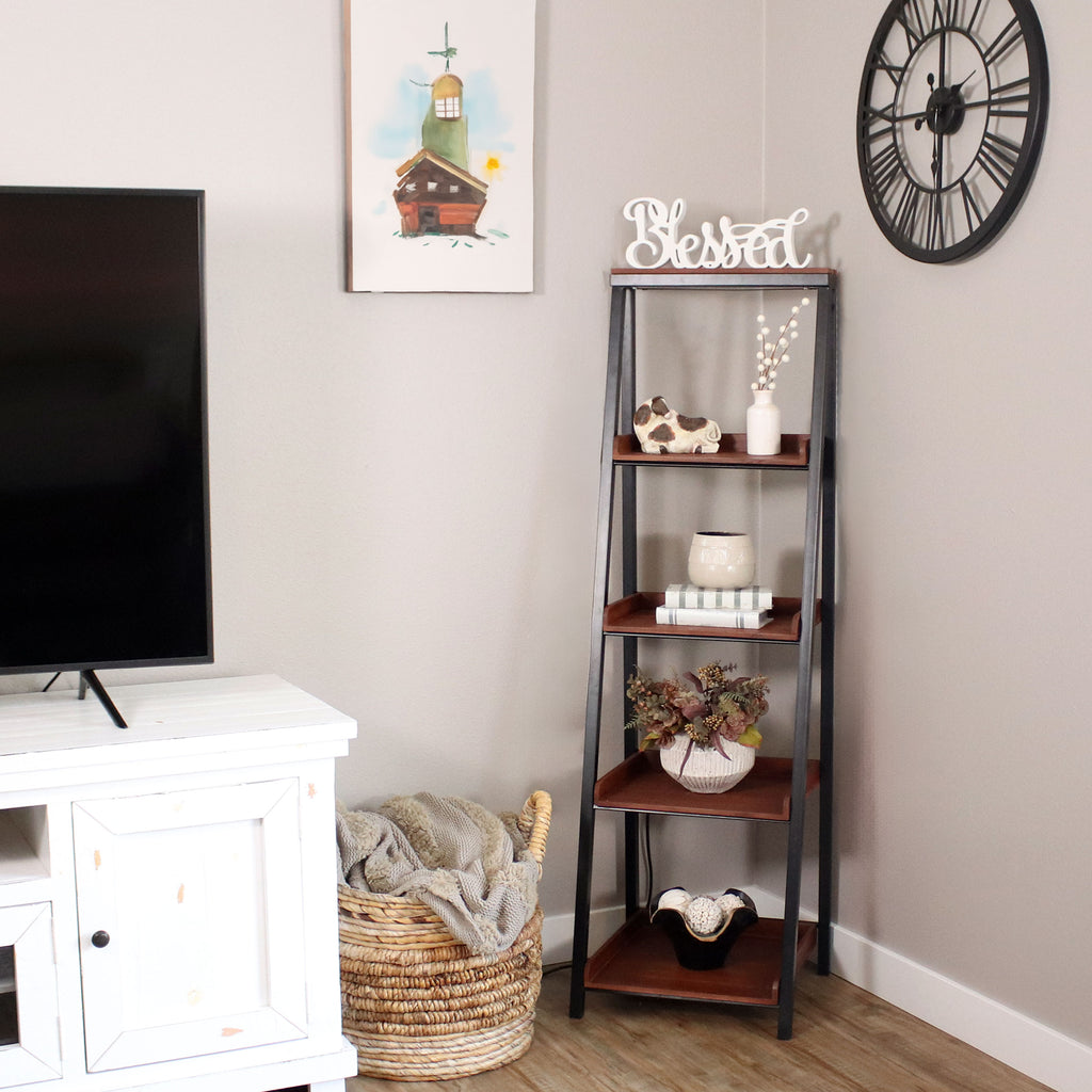 Sunnydaze Indoor 4-Tier Leaning Ladder Shelf - 59.75