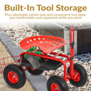 Sunnydaze Rolling Garden Cart with Swivel Seat, Handle, and Basket