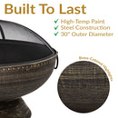 Sunnydaze 30" Cauldron Fire Pit with Spark Screen and Poker