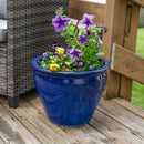 Sunnydaze Round Glazed Ceramic Planter with Drainage