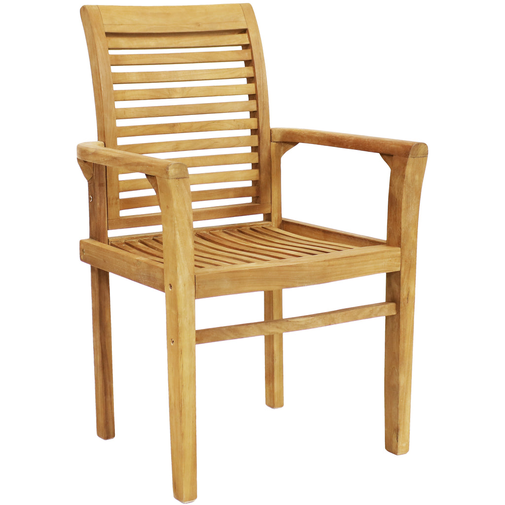 - Patio Armchair - Teak Style Outdoor Chair 1 Slat Traditional Sunnydaze Dining