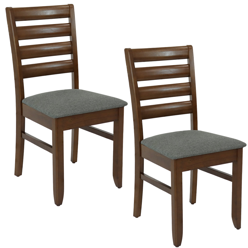 Sunnydaze Set of 2 Slat-Back Dining Chairs - Natural with Beige Cushions