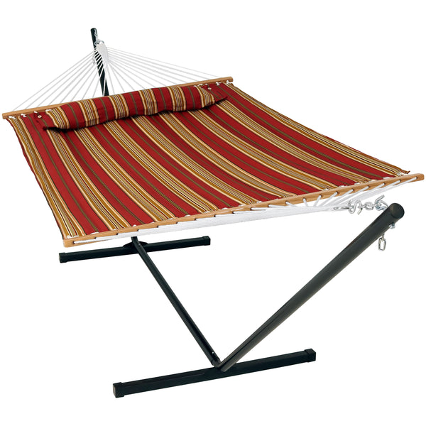 Sunnydaze Quilted Designs Double Fabric 2 Person Hammock With Spreader Bars And Pillow