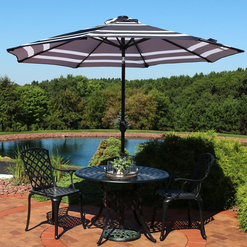 Sunnydaze Solar LED Lighted 9' Aluminum Umbrella with Tilt & Crank