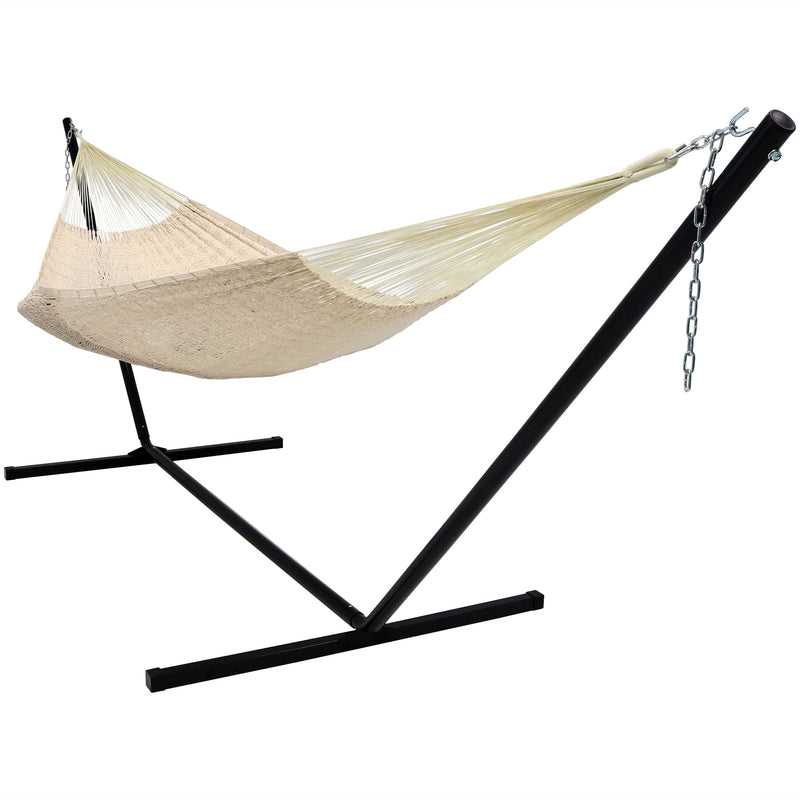 Sunnydaze Hand-Woven XXL Thick Cord Mayan Family Hammock with 15 Foot Stand, 400 Pound Capacity