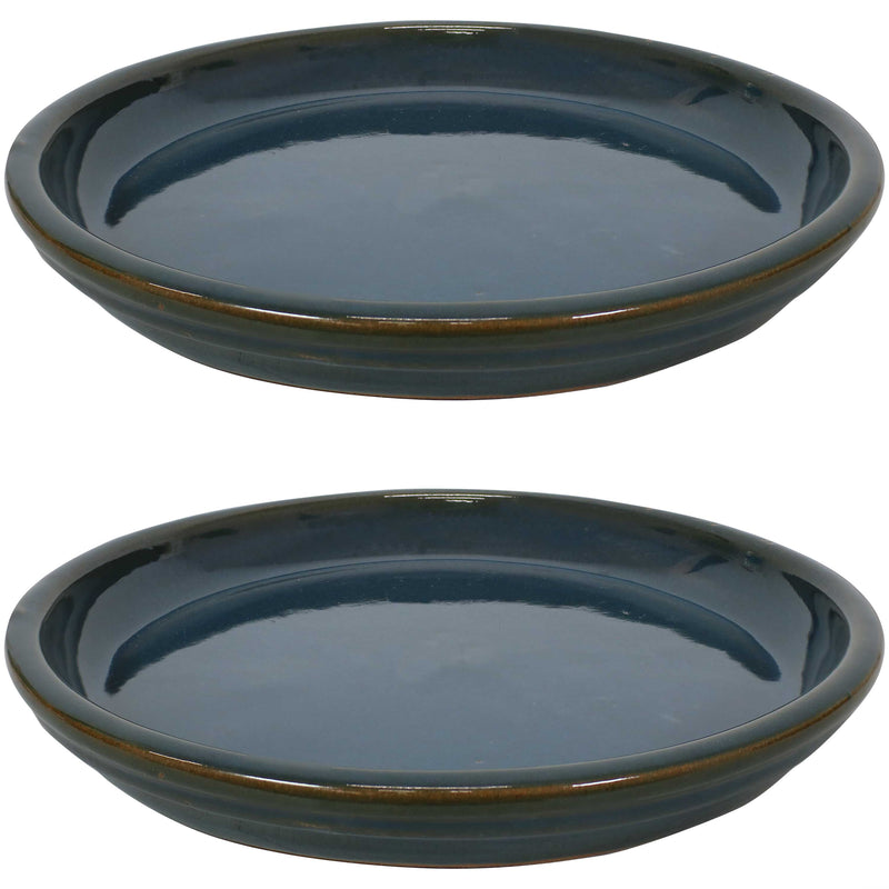 home depot plant saucer Sunnydaze Set of 2 Glazed Ceramic Planter Saucers - Gray
