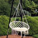 Sunnydaze Macrame Hanging Hammock Chair with Tassels and Cushion - White