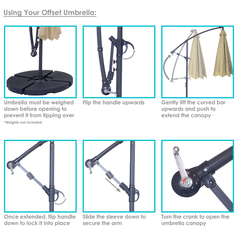 instructions for sunny daze patio umbrella Sunnydaze Decor 10' Offset Cantilever Solar Patio Umbrella with LED Lights Crank and Cross Base