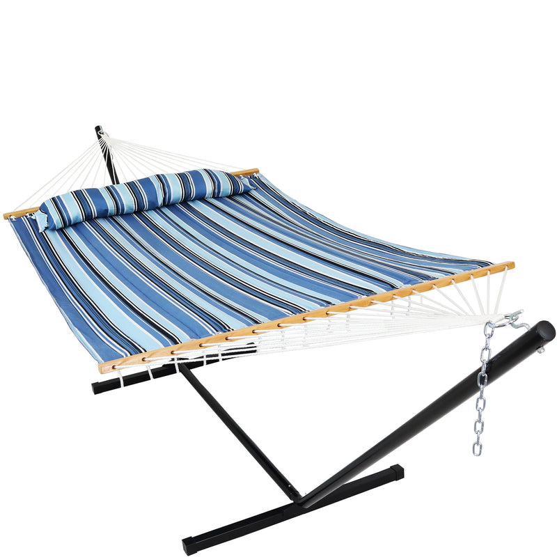 Sunnydaze 2-Person Freestanding Quilted Fabric Hammock with Stand - 12 or 15 Foot Stand Option - Misty Beach