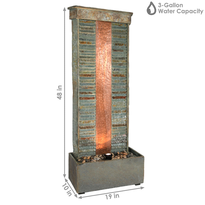 Sunnydaze Rippled Slate Water Fountain with LED Lights - 48"