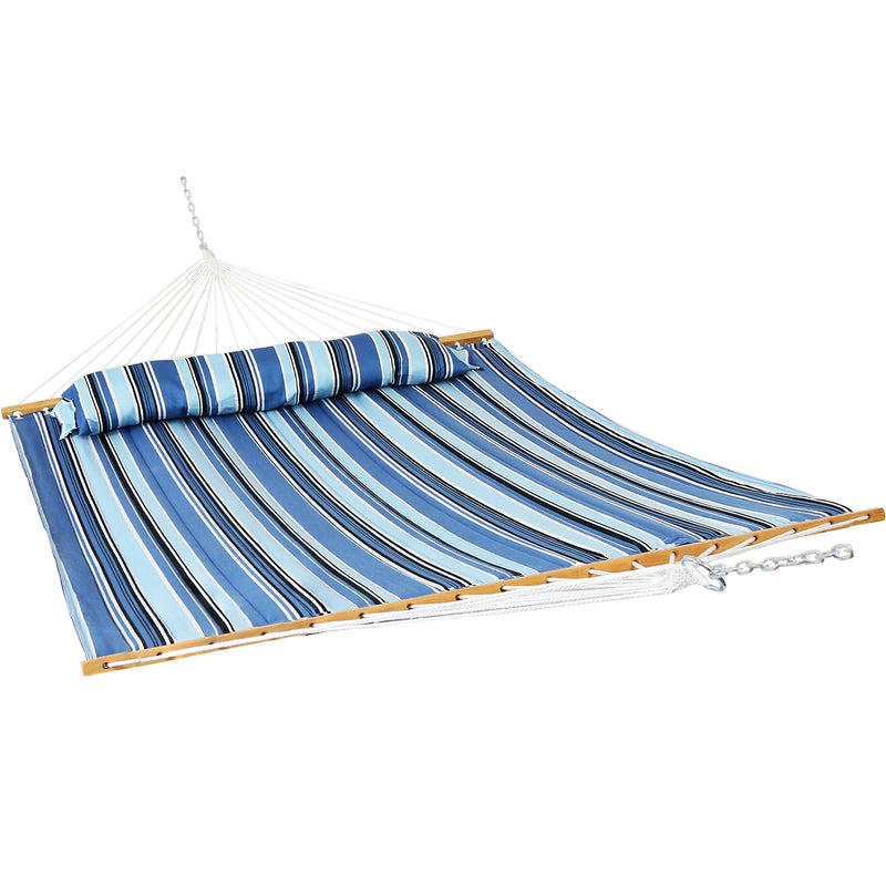 Sunnydaze Quilted Fabric Double Hammock with Pillow & Spreader Bars - Misty Beach