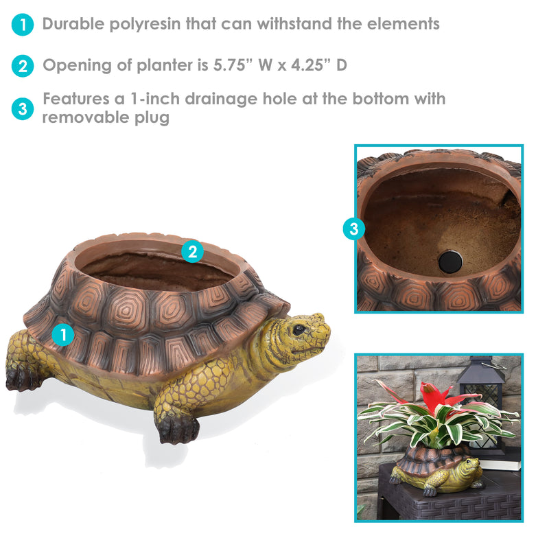 Sunnydaze Teddy the Tortoise Polyresin Planter - 11"