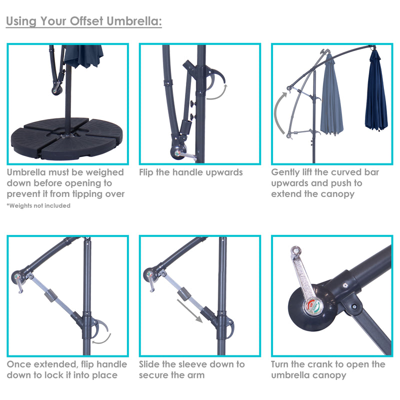 assembly manual 10 hanging solar led umbrella patio sun Amazon.com : Outsunny ft Cantilever with Light, Sandbag Weight, Offset Outdoor Market Umbrella with Protective Cover, Crank and Tilt, Dark Blue : Patio, Lawn & Garden you can easily walk underneath the opened umbrella 10 ft 360? Rotation Solar