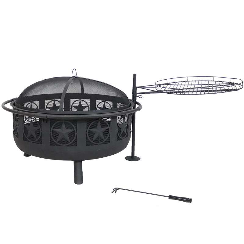 Sunnydaze 30" Black All Star Fire Pit with Cooking Grate & Spark Screen